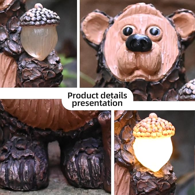Bear Garden Figurines Outdoor Decor Solar Statue with LED Lights for Patio Lawn Yard Art Decoration Housewarming Garden Gift
