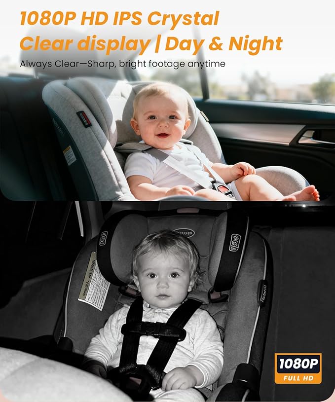 Babyvue Car Camera for Baby with Video Recording & Playback, 4.5" 1080P HD Baby Car Monitor, Auto Night Vision, USB Plug & Play Car Baby Monitor, Rear Facing Car Seat Camera for Infants/Kids,Pink