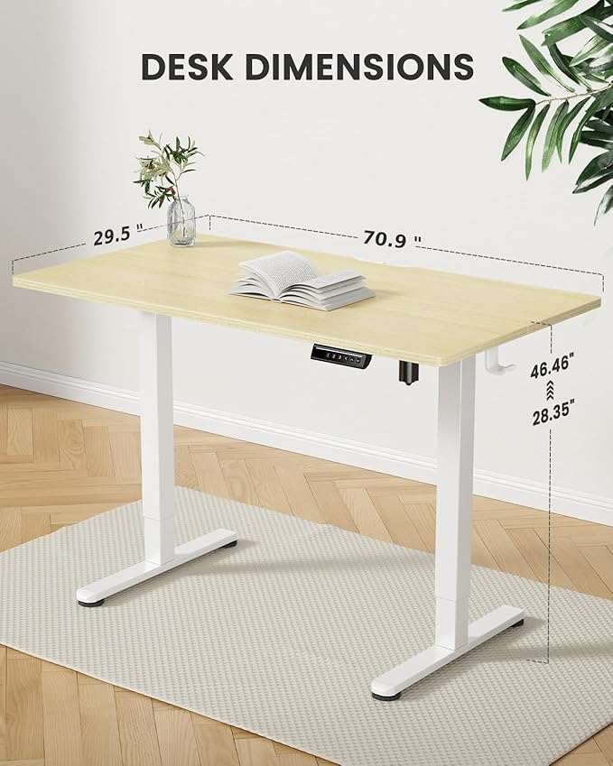 ErGear Height Adjustable Electric Standing Desk, 71 x 30 Inches Sit Stand up Desk, Memory Computer Home Office Desk Large Desk with Two-Piece Desktop (Natural)