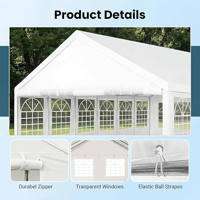 20x40 Party Tent Heavy Duty White Canopy Large Outdoor Event Shelter with Removable Sidewalls, Waterproof Gazebo for Wedding, Backyard, Parties