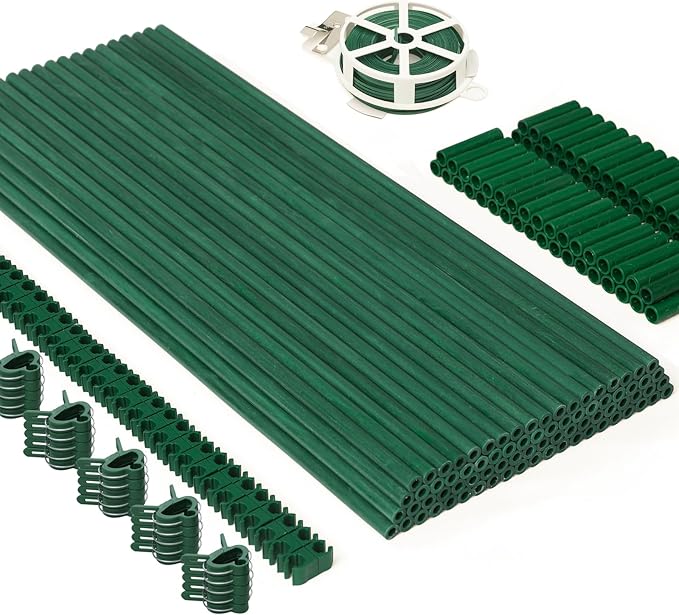 MAXPACE 249pcs Garden Stakes Kit: Includes 80 Sets of Fiberglass Plant Sticks Supports & Accessories for DIY 4ft, 5ft, 6ft, 7ft Stakes for Tomato, Vegetables, Indoor & Outdoor Gardening Supplies