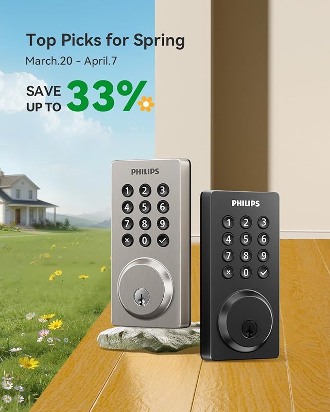 Philips Smart Lock, Smart Door Lock Built-in WiFi, App Remote Control, Keyless Entry Door Lock for Front Door, Deadbolt Lock Auto Lock, Support Alexa & Google, IP54 Waterproof, Black