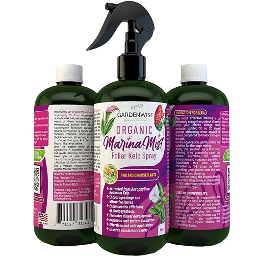 Marina Mist: Organic Aroid Plant Food & Foliar Kelp Spray - Nourish & Enhance Peace Lily, ZZ Plant, Elephant Ear, Monstera, Aglaonema, Philodendron, Pothos, Colocasias - Easy to Use (16 oz)