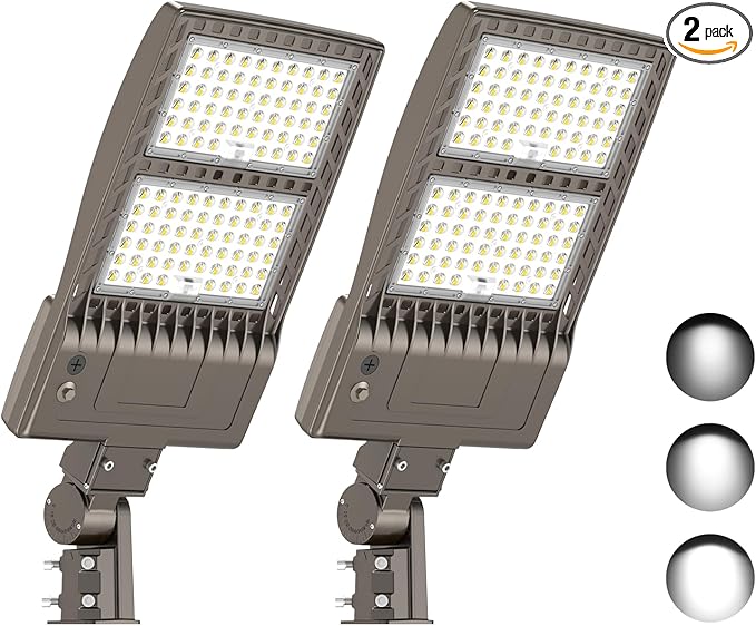 KUKUPPO 2Pack 450W LED Parking Lot Light Power Adjustable, LED Shoebox Flood Pole Light Outdoor Parking Lighting with Slip Fit 67,500LM 5000K IP65 Waterproof 100-277V ETL Listed