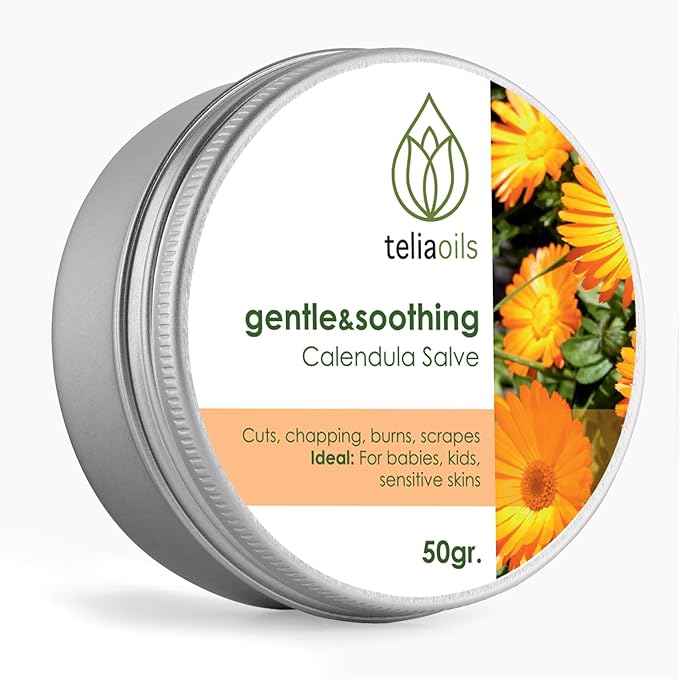 Teliaoils Calendula Salve (Marigold) For Baby Skin and Facial Use. Soothing Herbal Cream for Rashes, Irritated Skin, Dry Skin and Chapped Skin 50 Ml / 1.7 Oz