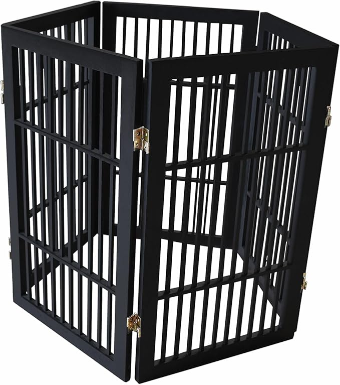 Pet Dog Gate Strong and Durable Freestanding Folding Acacia Hardwood Portable Wooden Fence Indoors or Outdoors by Urnporium (Black Pet Gate, 5 Panel 30" Tall)