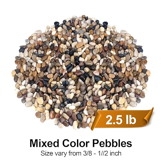 2.5 lbs Pebbles for Indoor Plants, Succulent, Bamboo, Vase, 3/8" Plant Rocks for Pots Indoor, Small River Rocks Decorative Pea Gravel, Highly Polished