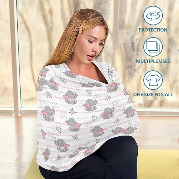 Stretchy Baby Car Seat Covers for Boys Girls Elephants Infant Car Canopy Nursing Cover Breastfeeding Scarf