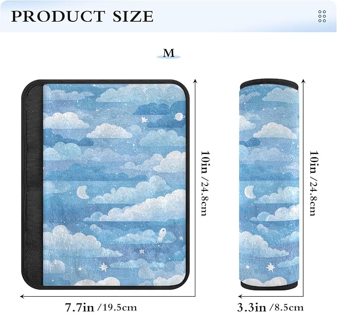 2 Pack Seatbelt Covers Seat Belt Cover Pad for Adults Boys Girls Car Seat Strap Covers Pads Cushion Universal Shoulder Strap Pad Protector for Backpack Camera Bag 10x7.7Inch Blue Gradient Cloud and St