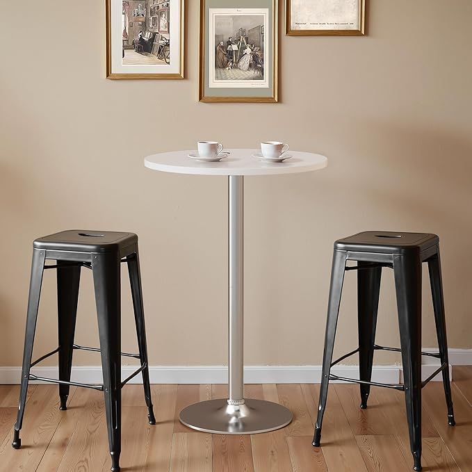 Homall Round Dining Table Bistro Pub 23.8 x 39.5 Inches Bar Table for Kitchen, Dining Room (1, White-Silver)