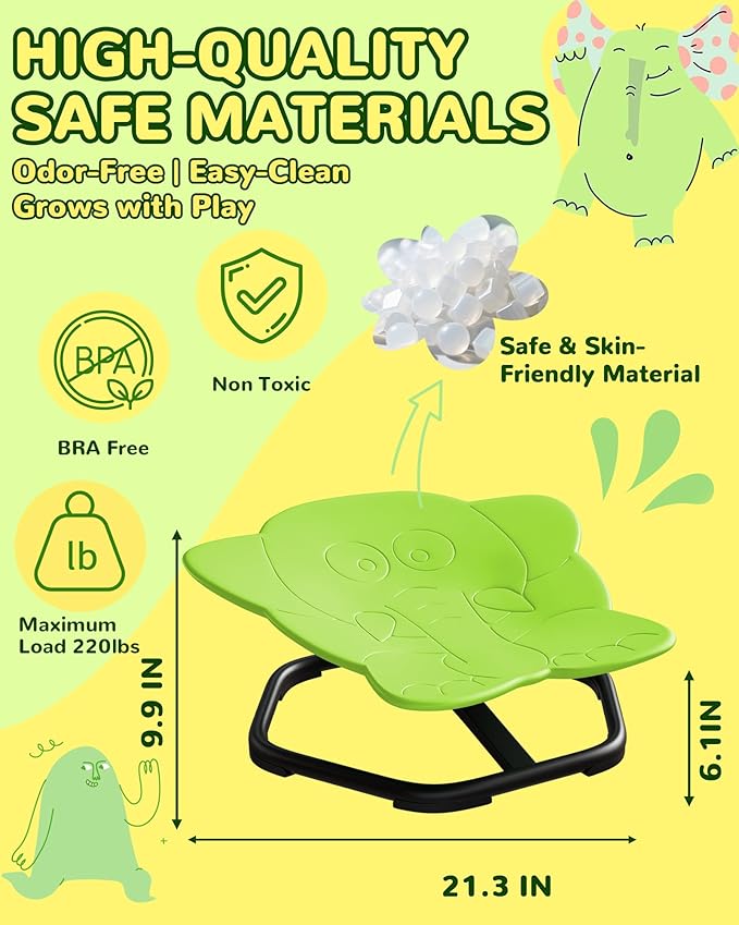 21" L × 19" W Spinning Chair for Autistic Kids, Sensory Toys for Kids with Autism, Sit and Spin, Toddlers & ADHD Children, Sensory Products Swivel Chair, Light Green