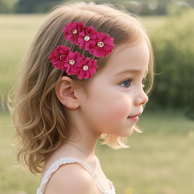 Flower Hair Clips Set for Baby Girl Lightweight Floral Hair Bow Accessories with Boutique Fully Lined Alligator Clip for Toddler Teens Gifts (ATD-FJ10-A)