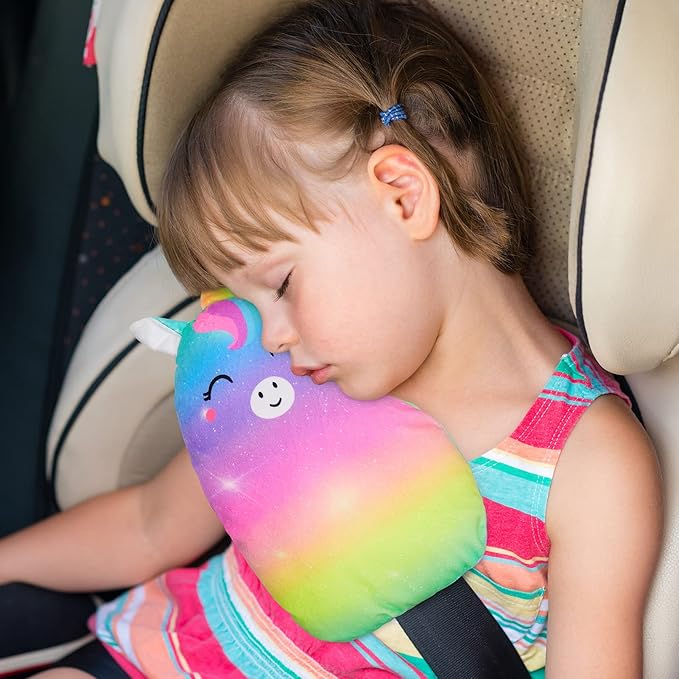 FIODAY Car Seat Belt Covers for Kids Unicorn Seat Belt Pillow Soft Seat Belt Cushion Adjust Seat Strap Pillow Head Neck Support for Children Boys Girls Travel, Rainbow