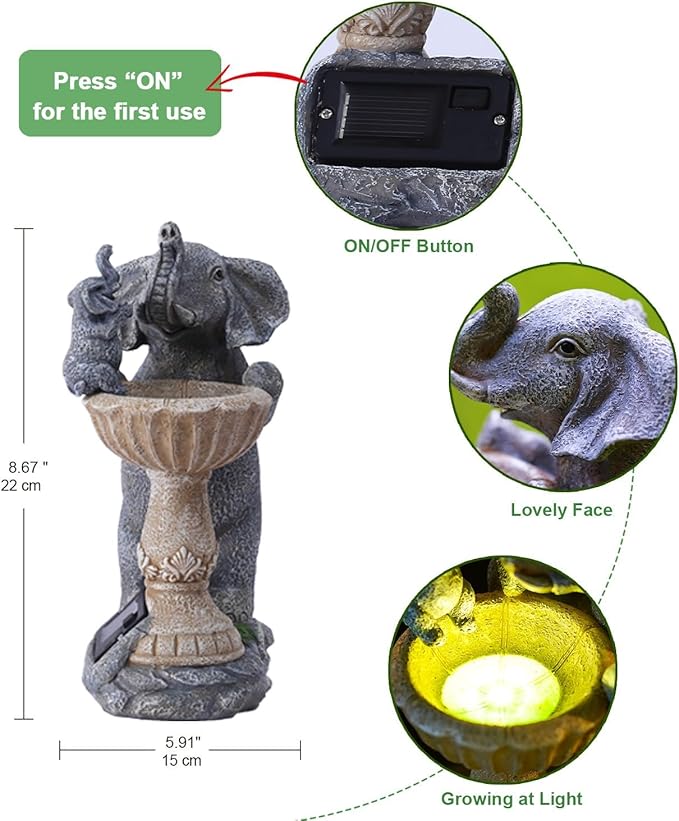 Garden Elephant Statues for Bird Bath: Outdoor Sculptures for Lawn Patio Yard Balcony Porch - Unique Gifts for Mother Grandma