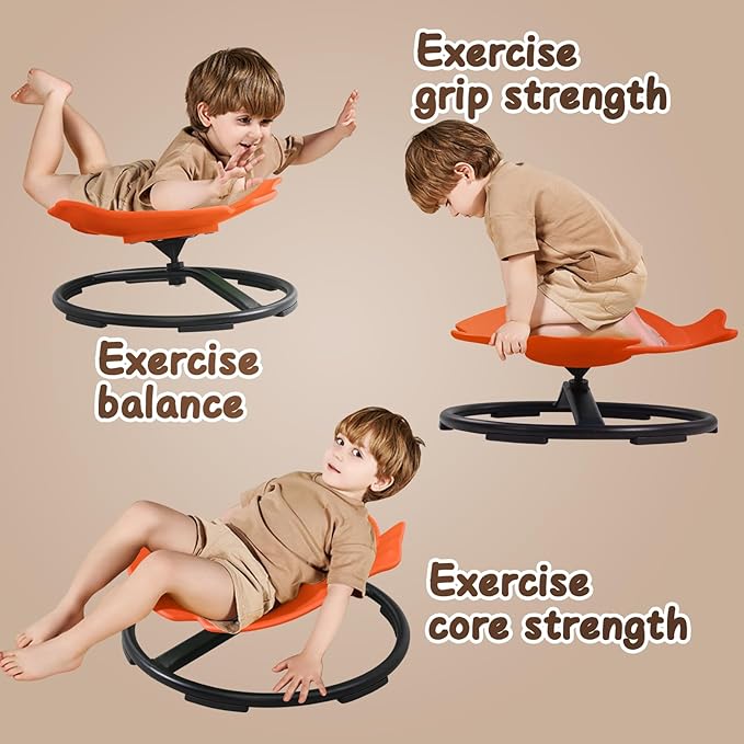 Autism Sensory Spinning Swivel Chair for Autistic Kids, 360° Spin Seat Toy for Children with Autism & ADHD, Sit and Spin Sensory Chair for Balance and Motion Training, Sensory Toys for Kids (Orange)