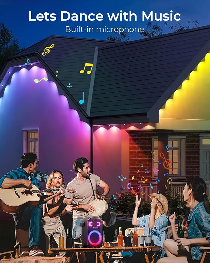 CINOTON Permanent Outdoor Lights Pro 100ft, Smart RGBCW Eaves Lights with 60 LEDs, IP67 Waterproof, 111 Scene Modes for Daily and Festival, Halloween Christmas Holiday Decor, APP/Voice/Remote Control