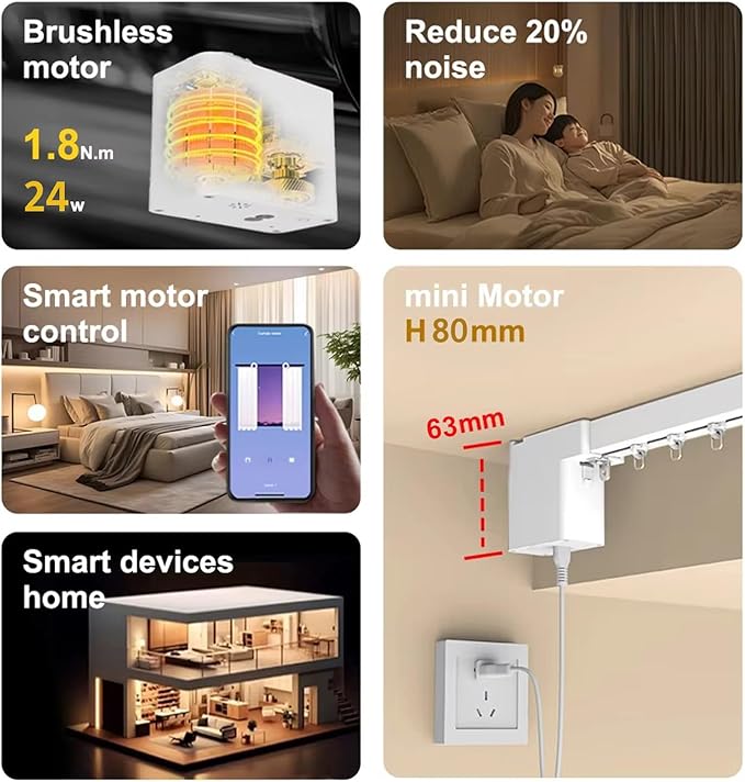 Smart Motorized Curtain Rods (Ripple Fold), Matter over WiFi Electric Track Compatible with HomeKit Alexa Google SmartThings, Automatic Drapery System with Remote, 1.8N.m (3 meters (118.1 inches))