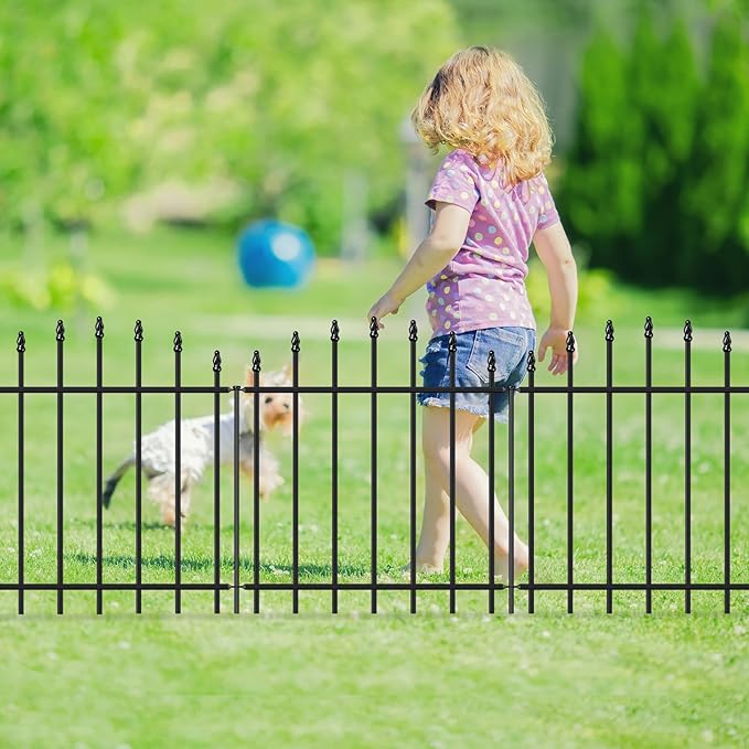 Metal Garden Fence 26 in H x 12 ft L, 6 Panels + 7 Stakes Border Dog Fence Panels Animal Barrier, No Dig Garden Fencing for Yard Patio Flower Bed Lawn Outdoor, Arch Black