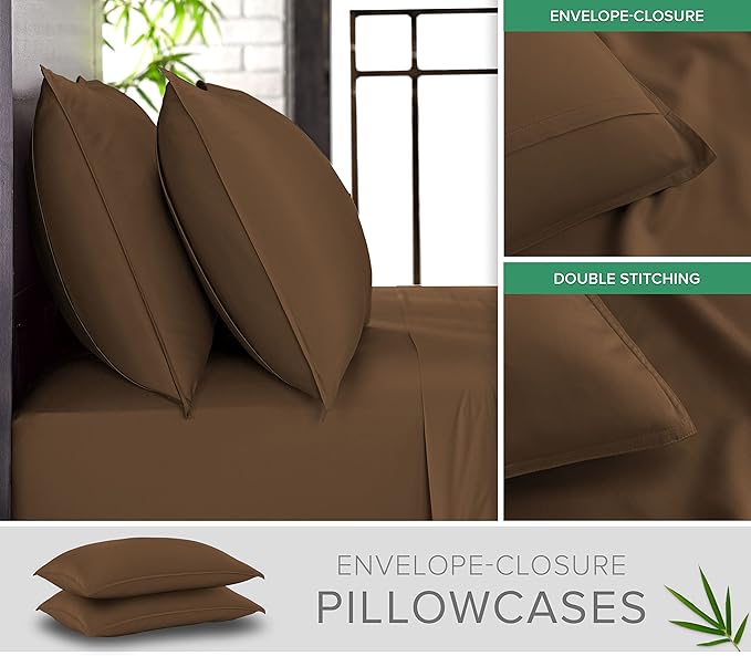 Split King Sheets by Pure Bamboo, Genuine 100% Organic Viscose Derived from Bamboo Bed Sheet Set, Soft & Cooling, Double Stitching *Not for Split Top (Split King, Coconut Husk)