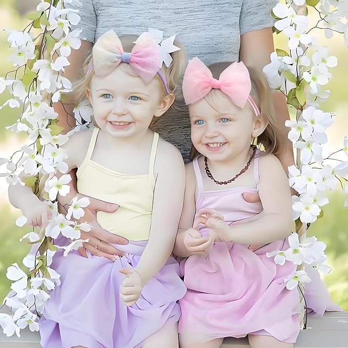 16 Pcs 4.5’’ Organza Lace Bow for Baby Girls Headbands Mesh Glitter Hair Bows Baby Shower Gifts for Newborn Infant Toddler Girl