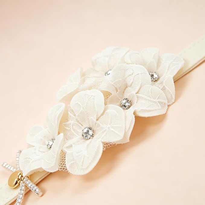 Baby Girls Hairband White Bow Lace Headbands Handmade Soft Stretchy Wide Head Band Newborn Hairbands with Bows Pearls Elastic Headband for Infant Hair Accessories（Beige Lace Flower）