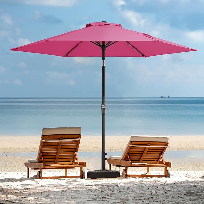 JEAREY 7.5FT Patio Umbrella Market Table Umbrella with 6 Sturdy Ribs, Push Button Tilt/Crank Outdoor Umbrella for Garden, Deck, Backyard, Pool and Beach,Rose Pink