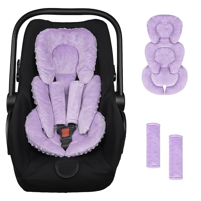Infant Car Seat Insert Head and Body Support, GFU Reversible Newborn Insert for Carseat with Strap Pads, Soft Stroller Cushion Pillow Insert for Boys and Girls, Fits for Stroller, Swing, Purple