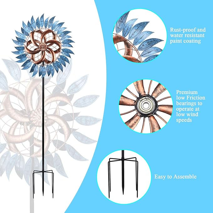 WONDER GARDEN Wind Spinner - 6.2FT Large Wind Sculpture Wind Spinner Metal Windmills for Patio Lawn and Garden Outdoor Decorations