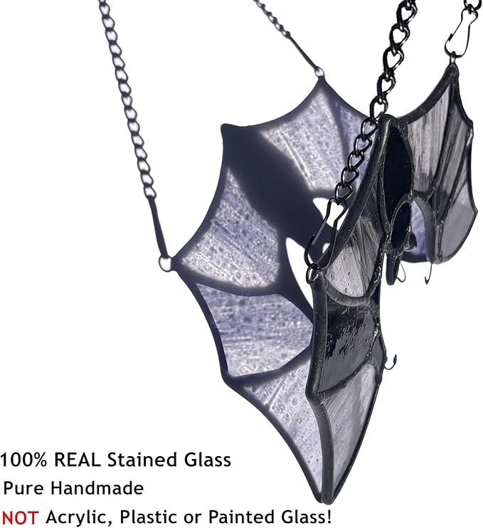 Stained Glass Bat Decor Window Hangings Ornament, Gothic Bat Suncatcher Halloween Decorations Gifts, Handmade Occult Sun Catchers Indoor Window Home Decor