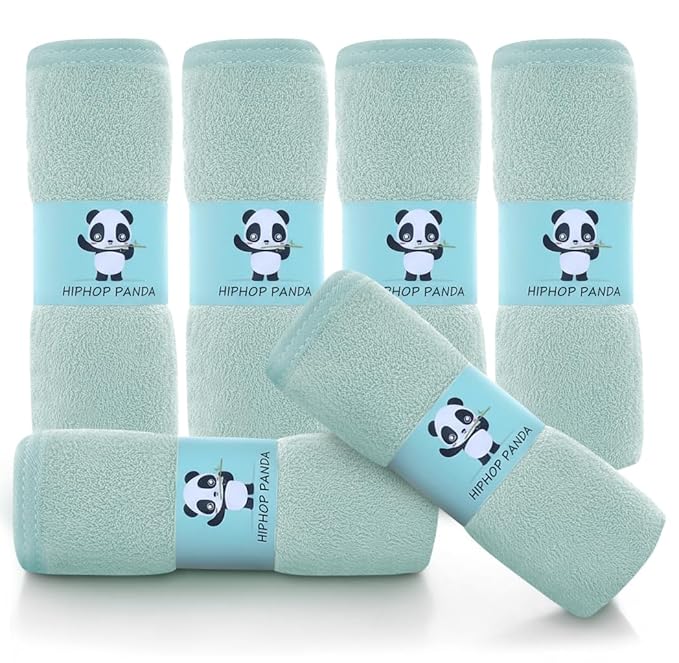HIPHOP PANDA Baby Washcloths, Rayon Made from Bamboo - 2 Layer Ultra Soft Absorbent Newborn Bath Face Towel - Reusable Baby Wipes for Delicate Skin - Green, 6 Pack