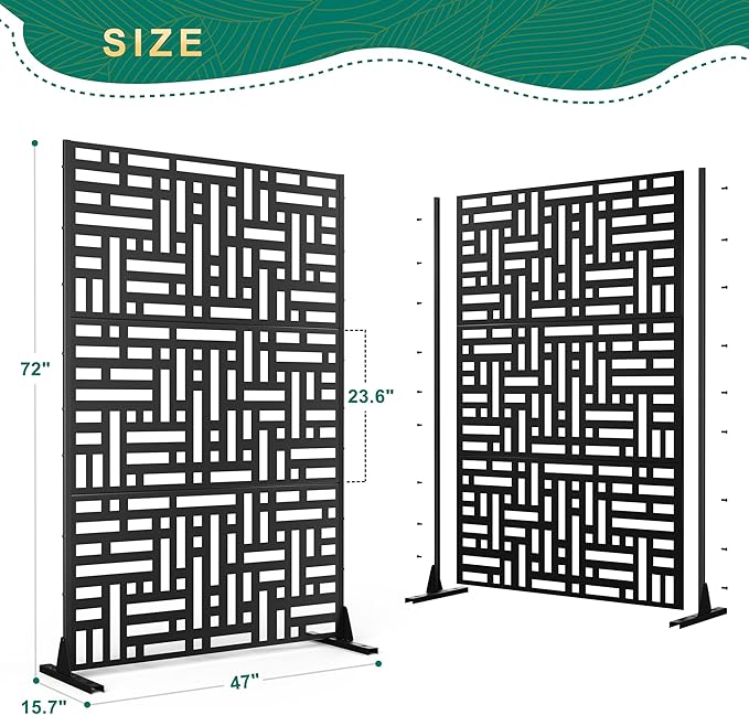 72" H×47" W Metal Privacy Screen Outdoor Privacy Screen Freestanding, Outdoor Privacy Screens and Panels for Patio Lawn Deck(Consists of 3 Panels)