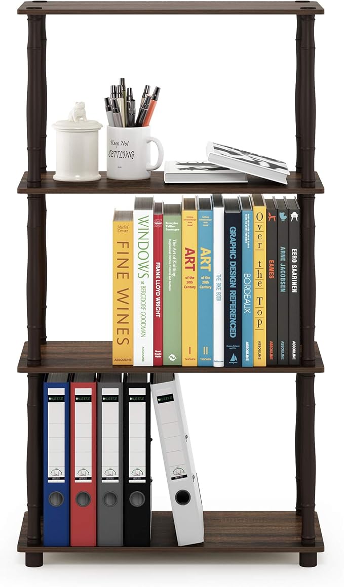 Furinno Turn-N-Tube 4-Tier Multipurpose Shelf Display Rack, Classic Tubes, Walnut/Brown