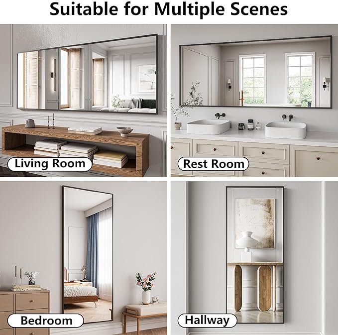 Koonmi Bathroom Mirror 30x71 Bathroom Wall-Mounted Mirrors, Modern Vanity Mirror for Bedroom, Living Room, Aluminum Alloy Frame Allow to Hang Horizontally or Vertically