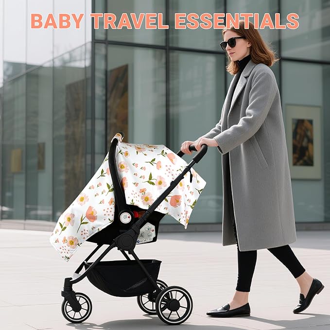 Metplus 2 in 1 Baby Car Seat Cover, Car Seat Canopy for Babies, Mom Multiuse Nursing Cover, Minky Baby Carrier Covers, Newborn Boy Girl, Peekaboo Opening