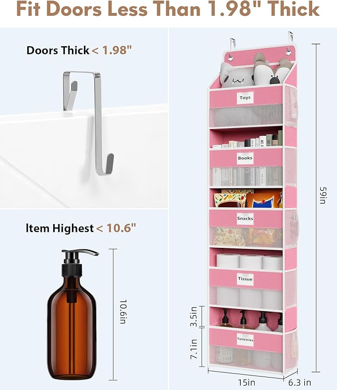 Over The Door Organizer Hanging, 2 Pack 5 Shelf Behind The Doors Storage