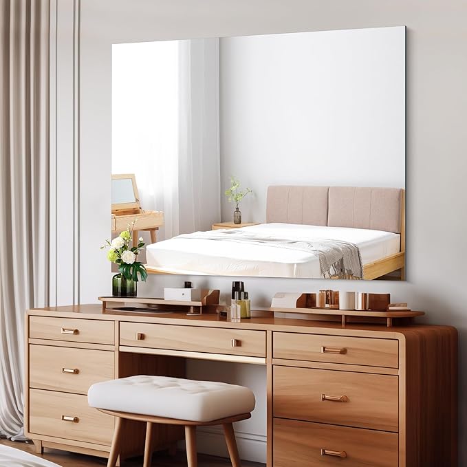 Frameless Mirror, 40x48 Inch Large Bathroom Mirrors for Wall Over Sink, Upgraded Shatterproof Vanity Mirror with Polished Edge for Bathroom,Bedroom,Living Room and Entryway