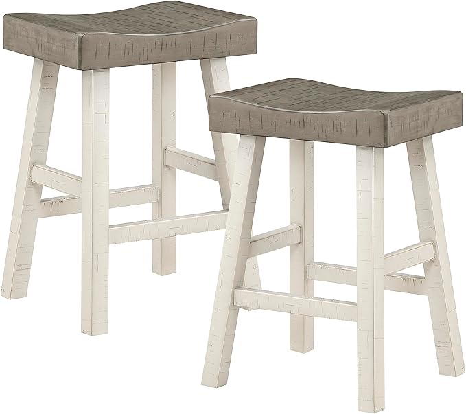 Lexicon Saddle Bar Stools Set of 2 Barstools with Footrest, Armless Dining Chairs for Kitchen Island, Breakfast Nook, Living Room, Counter Height, White/Coffee