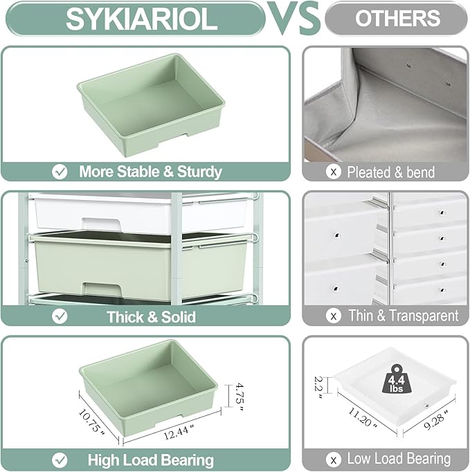 Utility-Rolling-Storage-Drawer-Craft-Cart-Organizers with 4 Drawers & Dust-proof Door for Kid Craft Art Room,Bedroom,Home Office, 4 Tiers Drawer cart, Green