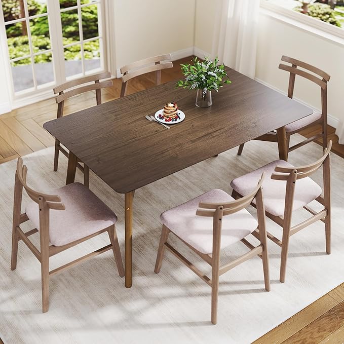 VESCASA 59" L Wood Rectangle Dining Table for 4, Rectangle Kitchen Table for 6 with 4 Solid Wood Legs for Dining Room, Kitchen, Restaurant, Colonial Oak
