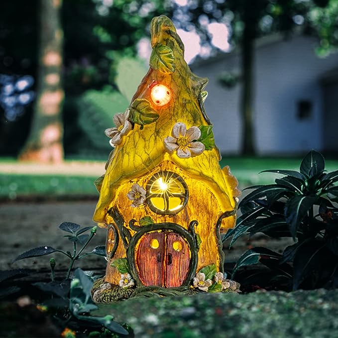 Garden Decor Outdoor Solar Statues, 9.4Inch Resin Fairy Garden Solar Lights Birthday Gifts for Women Yard Decorations, Gardening Gifts for Patio, Balcony, Porch Decor