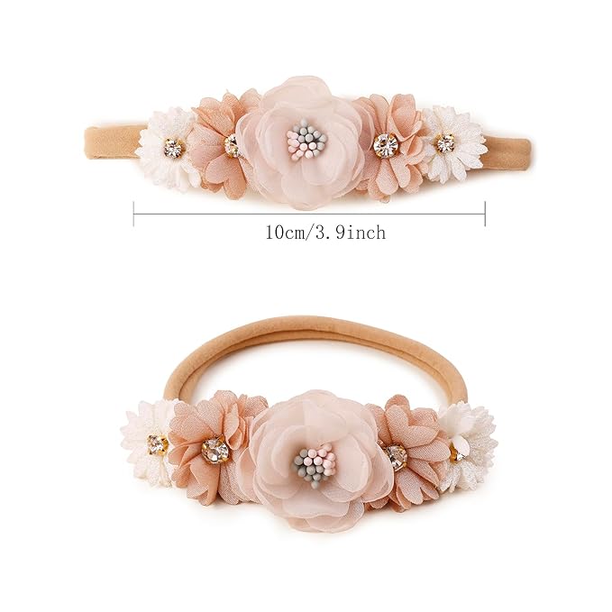 Baby Girl Floral Headband Nylon Flower Crown Elastic Hairband 3pcs Hair Accessories Gift for Girls (9572)