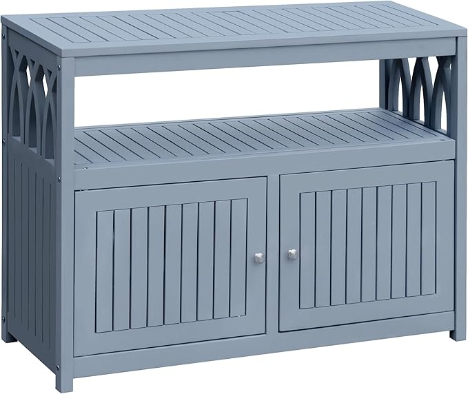 Flamaker Acacia Wood Cabinet with 2 Magnetic Doors - Weatherproof Outdoor Storage, Buffet, TV Stand, Bar, Potting Table (Grey)