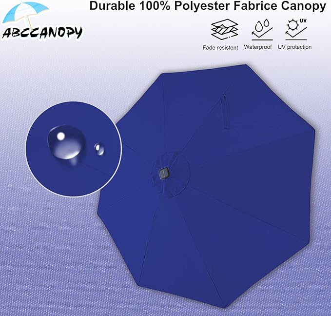ABCCANOPY Durable Solar Led Patio Umbrellas with 32LED Lights 9FT (Royal Blue)