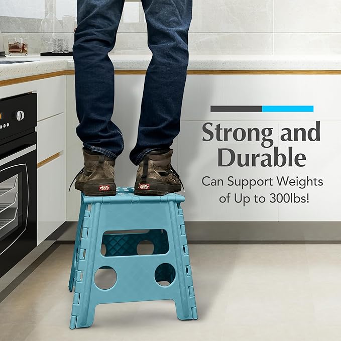 Handy Laundry Folding Lightweight Step Stool - Sturdy Enough to Support Adults and Safe Enough for Kids - Opens Easy with One Flip - Great for Kitchen, Bathroom or Bedroom (Teal - 13 inch)