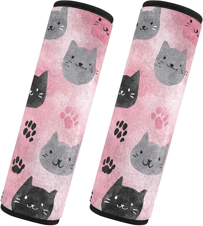 2 Pack Seatbelt Covers Seat Belt Cover Pad for Adults Boys Girls Car Seat Strap Covers Pads Cushion Universal Shoulder Strap Pad Protector for Backpack Camera Bag 6.5 Inch Watercolor Cat Faces and Paw