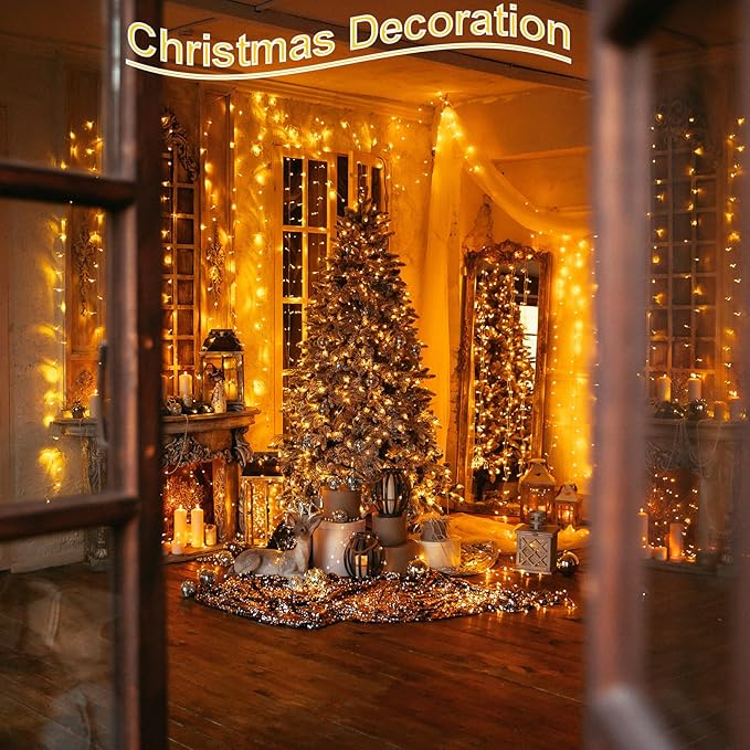 4 Pack Battery Christmas Light String 16.5Ft 50 LED Clear Wire Sting Lights Christmas Tree Wrapped Lights Timer 8 Modes Auto On/Off Christmas Fairy Lights for Indoor Outdoor Patio Wreath Garden Deck