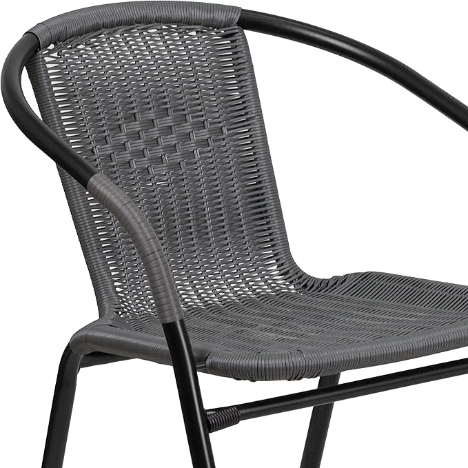 Flash Furniture Lila 2 Pack Gray Rattan Indoor-Outdoor Restaurant Stack Chair