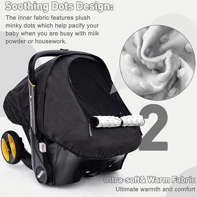 Waterproof Baby Car Seat Cover Compatible with Doona Car Seat and Stroller,Patented Windproof Car Seat Canopy for Boys & Girls, Keeps Babies Warm and Coz(Black)