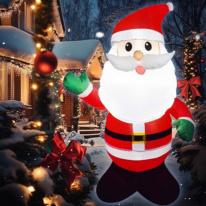 Mimi Funn 4FT Christmas Inflatable Santa Claus Raises his Hand, Blow up Lighted Santa Claus Yard Decoration Suitable for Christmas Indoor Outdoor Xmas Yard Party Holiday Garden Decor