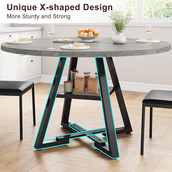 51" Round Dining Table for 6,Kitchen Dining Room Circle Dinner Pedestal Table,Space Saving Wood Kitchen & Dining Room Furniture (Grey, 51In)